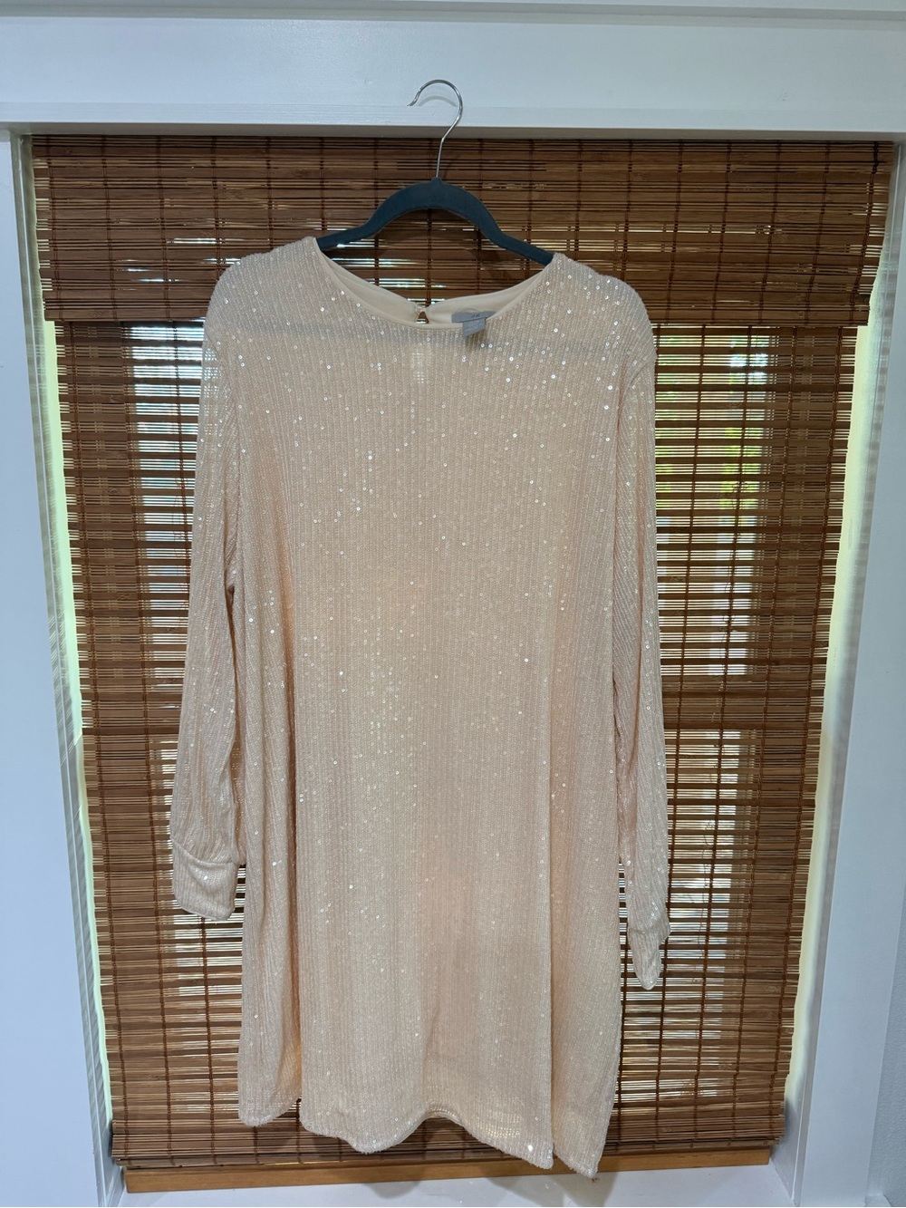 H&M Shimmer Long Sleeve Shift Dress - Cream